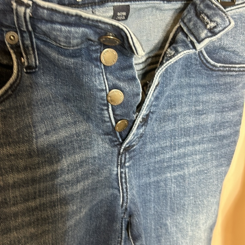 Universal Thread Button Fly Skinny Frayed Ankle Med Blue Jean Sz 8/29R - Picture 3 of 11